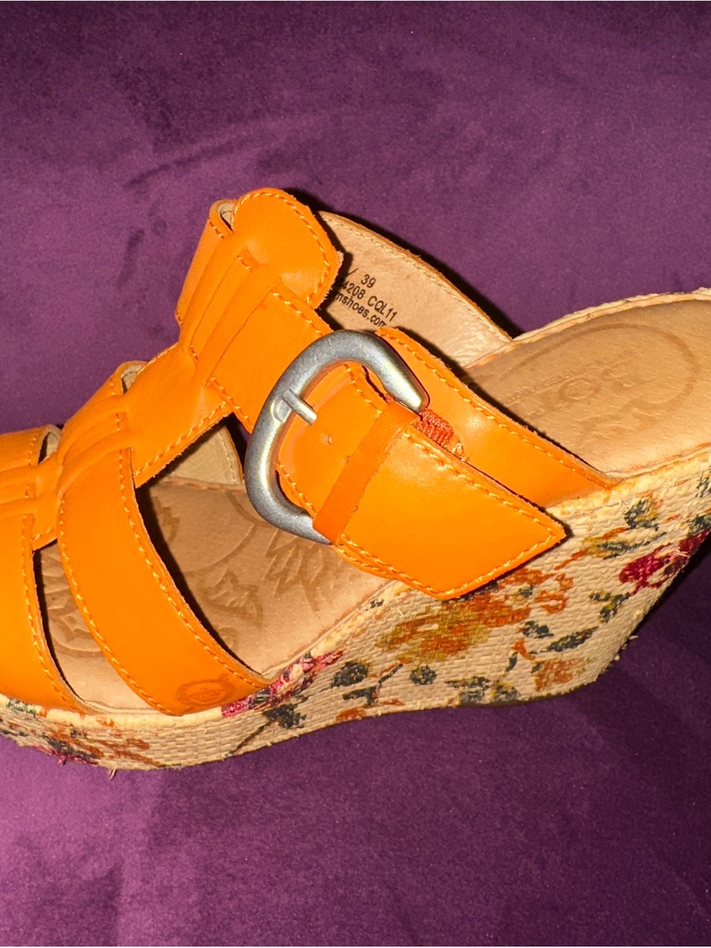b.o.c. Orange Leather Floral Espadrille Wedge Sandals